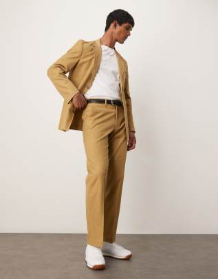 Asos ASOS DESIGN Cotton Linen Blend Regular Suit In Camel Twill