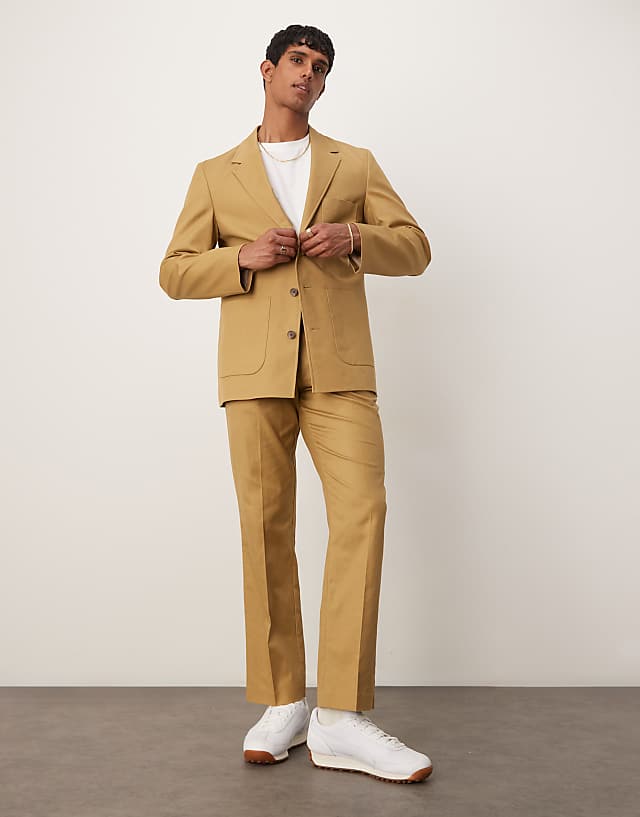 asos ASOS DESIGN cotton linen blend regular suit in camel twill