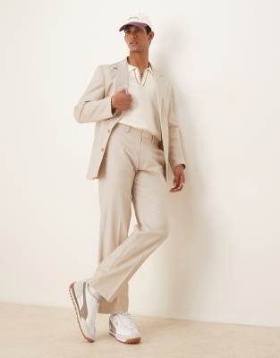 Asos ASOS DESIGN Cotton Linen Regular Blend Suit In Stone Twill