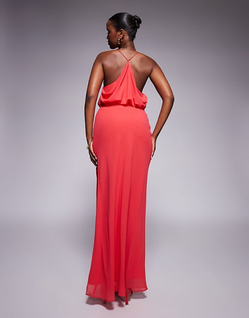 Asos ASOS DESIGN Cowl Front Racer Back Strappy Maxi Dress In Red
