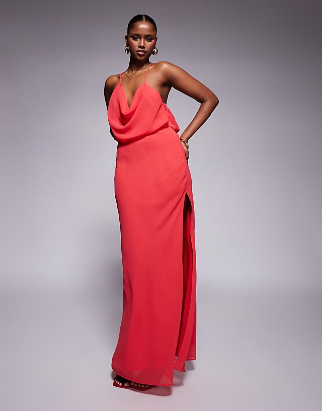 asos ASOS DESIGN cowl front racer back strappy maxi dress in red