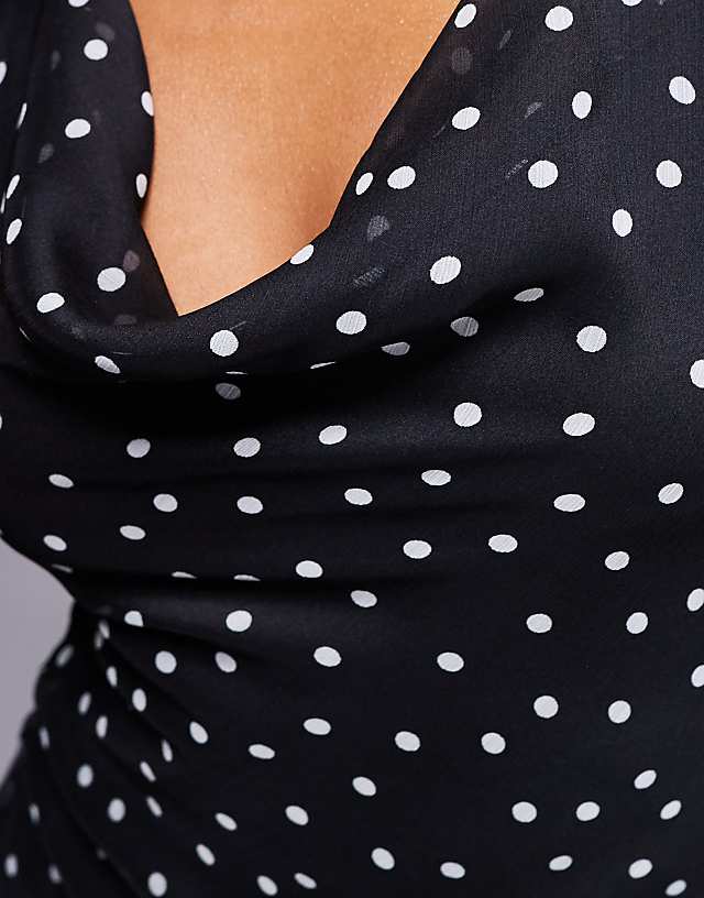 Asos ASOS DESIGN Cowl Neck Bias Mini Dress With Contrast Hem In Polka Dot Print