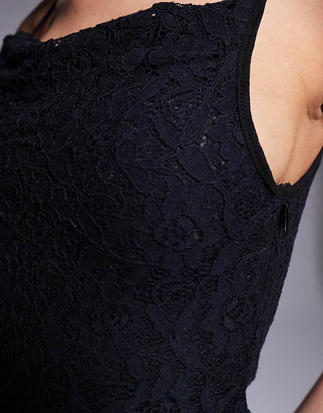 Asos ASOS DESIGN Cowl Neck Cami Lace Maxi Dress With Mesh Panel In Black