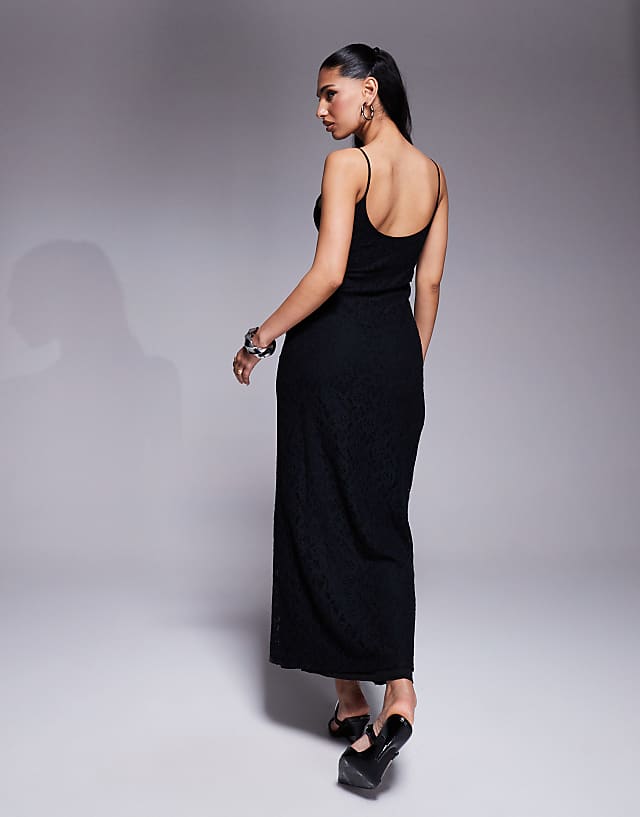 Asos ASOS DESIGN Cowl Neck Cami Lace Maxi Dress With Mesh Panel In Black
