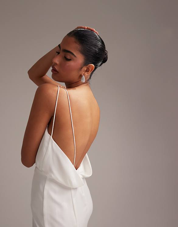 Asos ASOS DESIGN Cowl Neck Satin Cami Maxi Wedding Dress With Godets In White