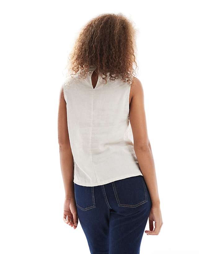 Asos ASOS DESIGN Cowl Neck Sleeveless Top In Linen Blend In Stone