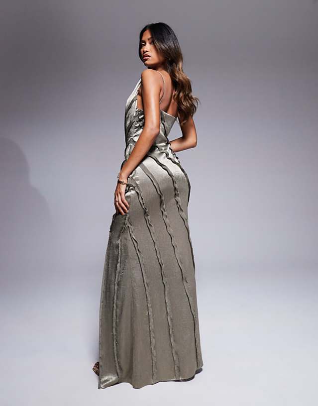 Asos ASOS DESIGN Cowl Panelled Satin Maxi Dress In Mink