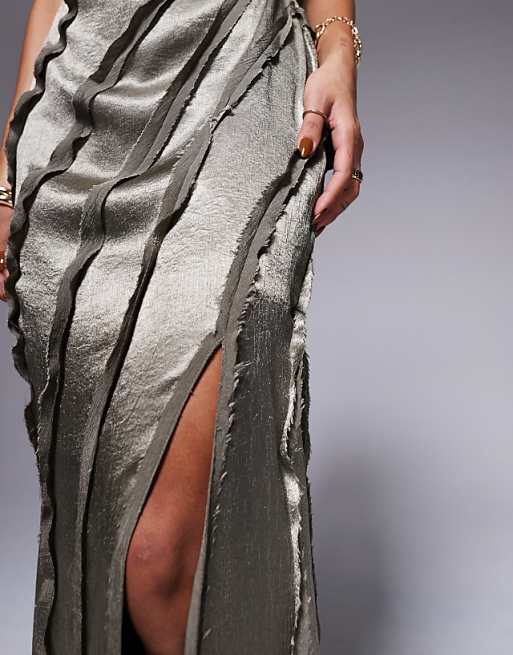 Asos ASOS DESIGN Cowl Panelled Satin Maxi Dress In Mink