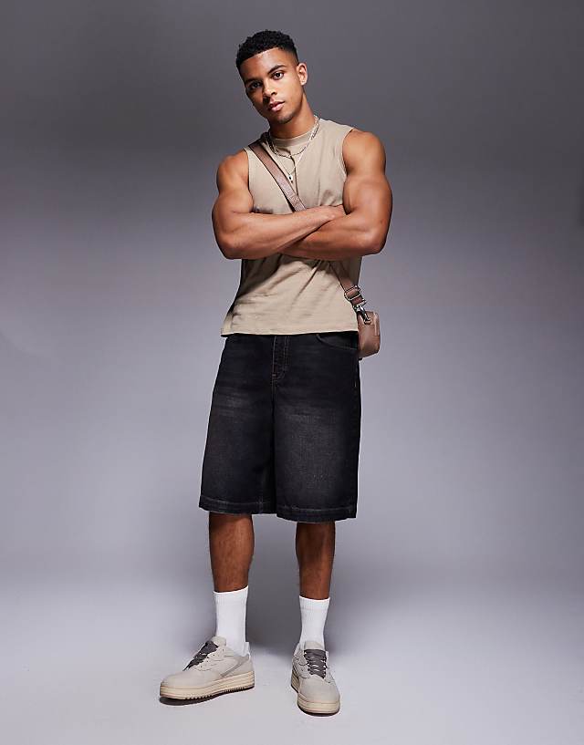 Asos ASOS DESIGN Crew Neck Boxy Linen Mix Tank In Stone