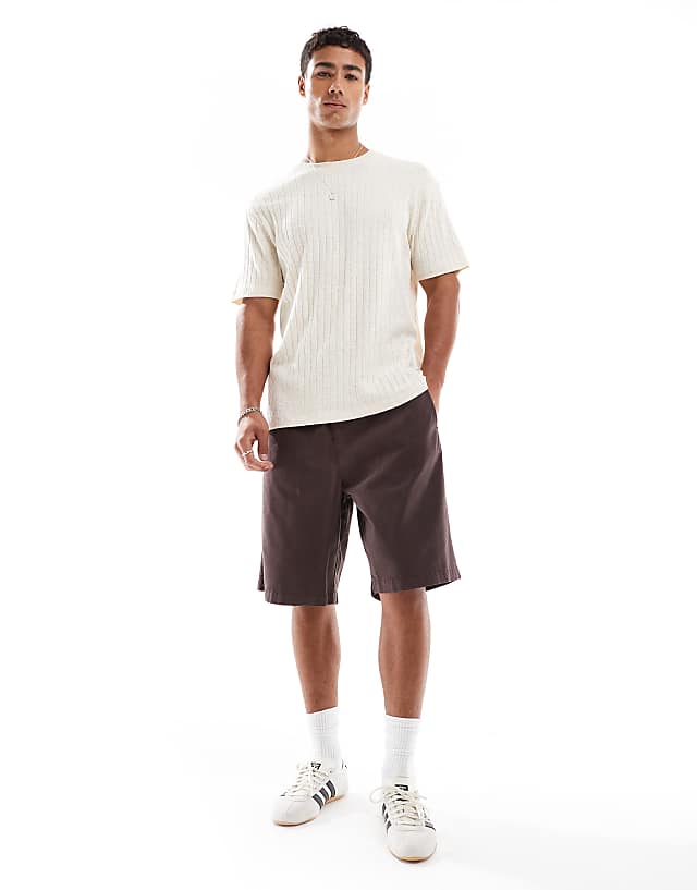 Asos ASOS DESIGN Crew Neck Linen Look T-shirt In Beige