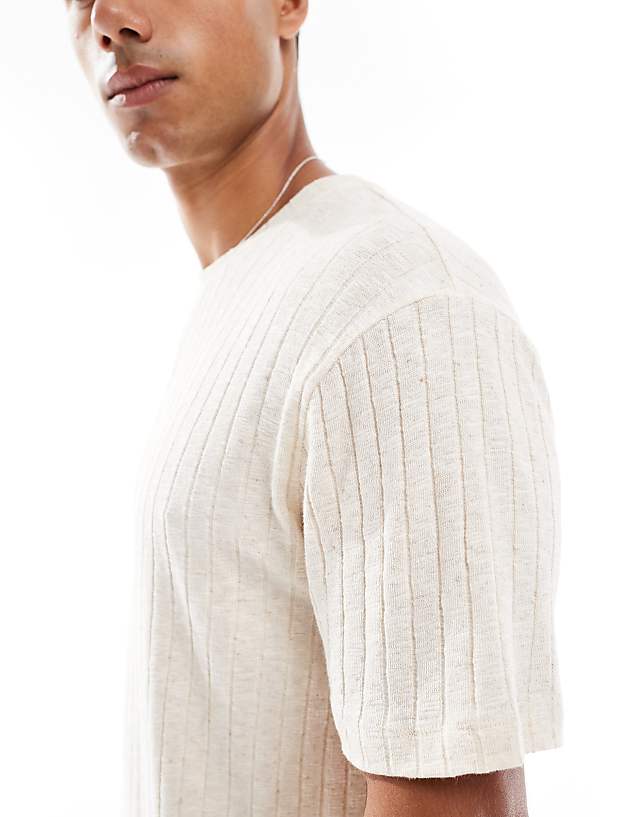 Asos ASOS DESIGN Crew Neck Linen Look T-shirt In Beige