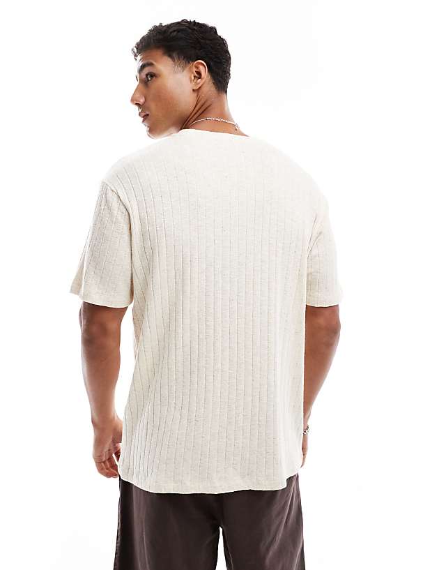 Asos ASOS DESIGN Crew Neck Linen Look T-shirt In Beige