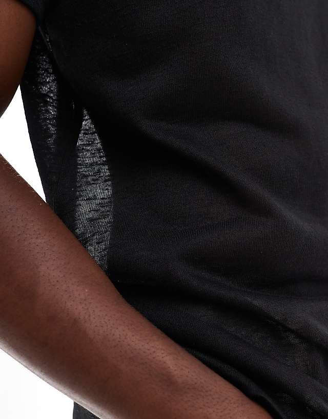 Asos ASOS DESIGN Crew Neck Linen Look T-shirt In Black