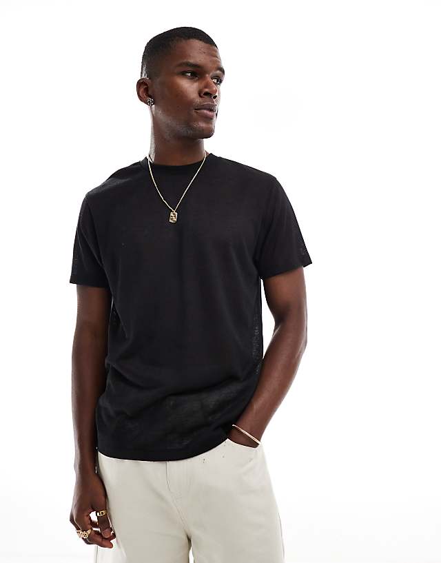 asos ASOS DESIGN crew neck linen look t-shirt in black