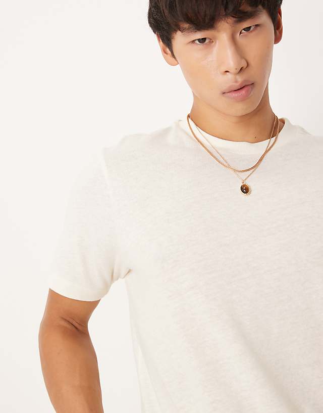 Asos ASOS DESIGN Crew Neck Linen Mix T-shirt In Cream