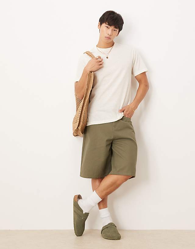 Asos ASOS DESIGN Crew Neck Linen Mix T-shirt In Cream