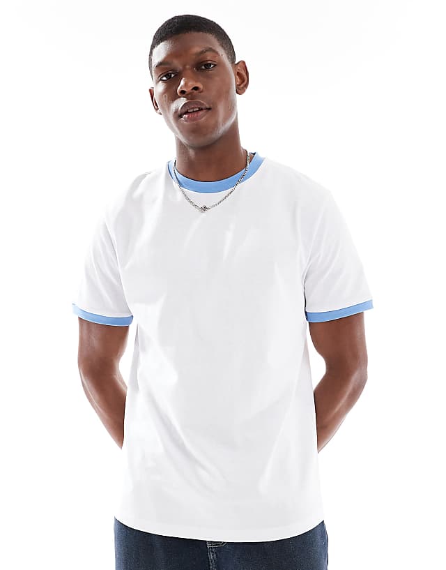 Asos ASOS DESIGN Crew Neck T-shirt With Contrast Blue Binding In White