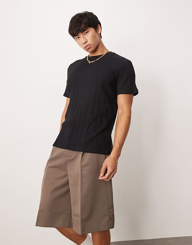 asos ASOS DESIGN crew neck textured t-shirt in black