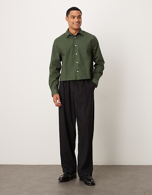 Asos ASOS DESIGN Cropped Poplin Regular Shirt In Khaki