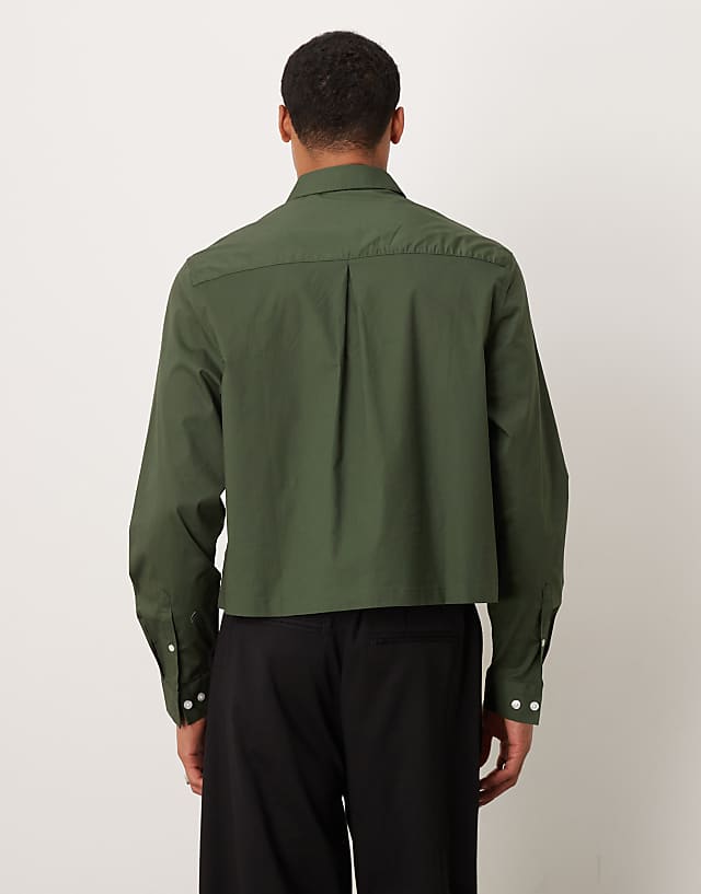 Asos ASOS DESIGN Cropped Poplin Regular Shirt In Khaki
