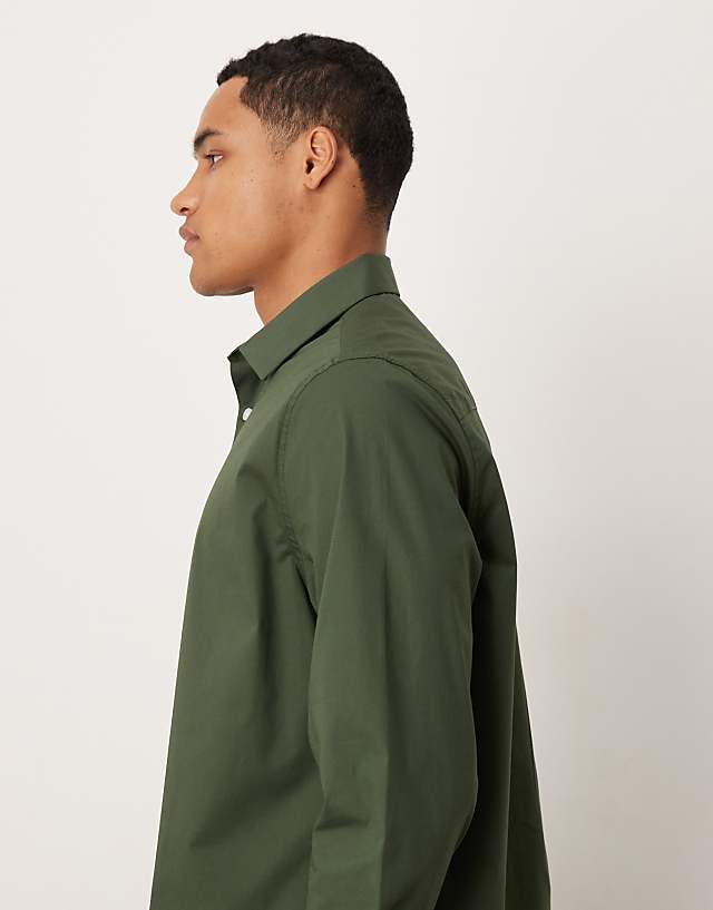 Asos ASOS DESIGN Cropped Poplin Regular Shirt In Khaki