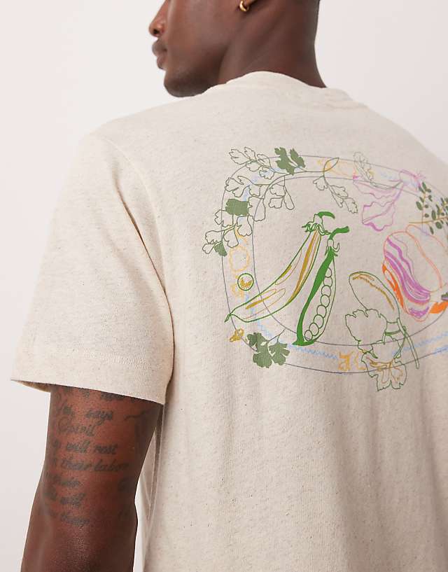 Asos ASOS DESIGN Cropped Relaxed Linen Mix T-shirt With Food Graphic In Cream