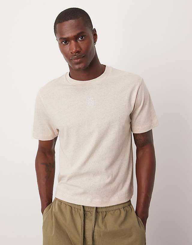 Asos ASOS DESIGN Cropped Relaxed Linen Mix T-shirt With Food Graphic In Cream