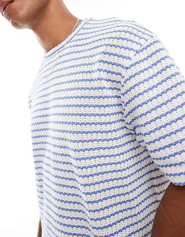 Asos ASOS DESIGN Cropped Relaxed T-shirt In Heavyweight Blue Textured Stripe
