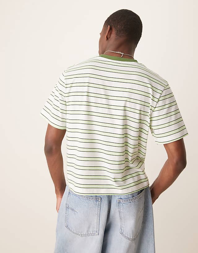 Asos ASOS DESIGN Cropped T-shirt With Puff Text Graphic In Green Stripe