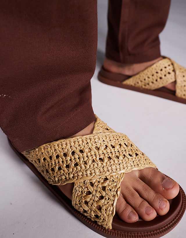 Asos ASOS DESIGN Cross Over Sandals In Natural Weave