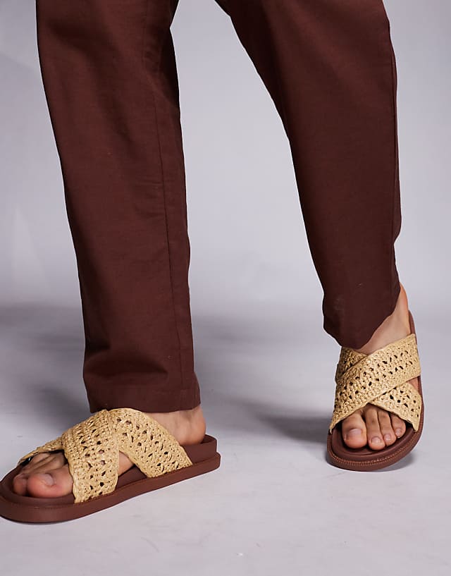 Asos ASOS DESIGN Cross Over Sandals In Natural Weave