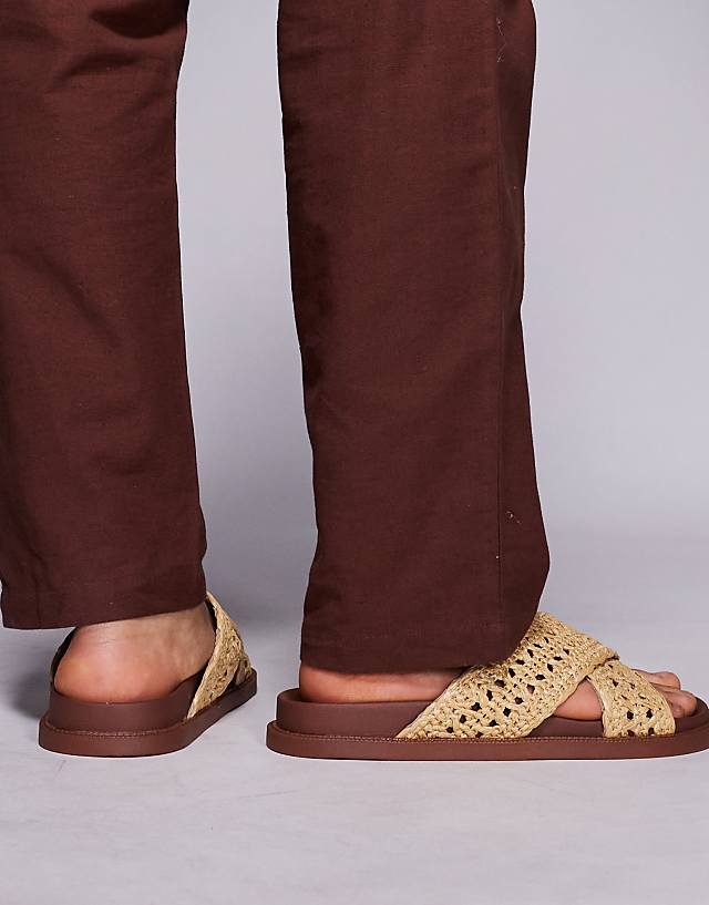 Asos ASOS DESIGN Cross Over Sandals In Natural Weave