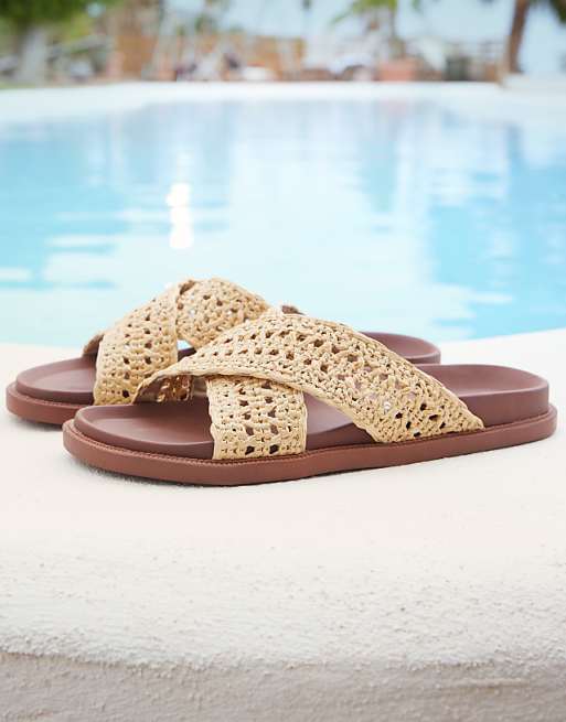 asos ASOS DESIGN cross over sandals in natural weave