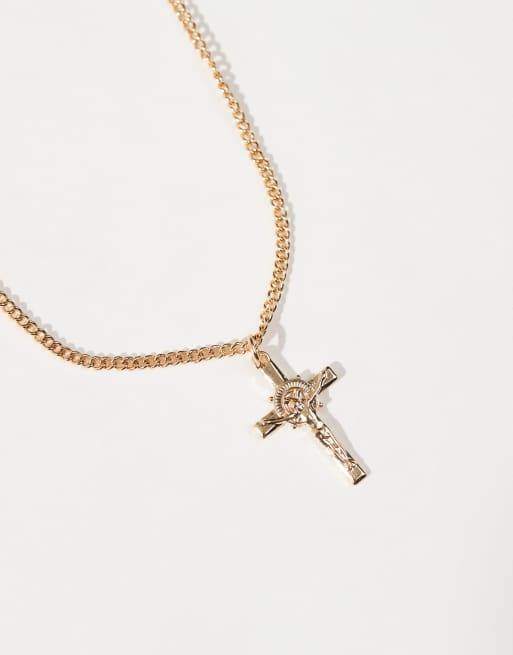 Asos ASOS DESIGN Cross Pendant With Design In Gold Tone