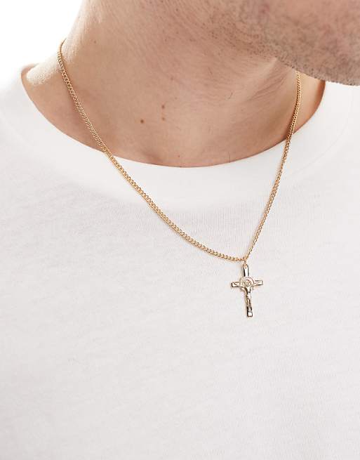 asos ASOS DESIGN cross pendant with design in gold tone