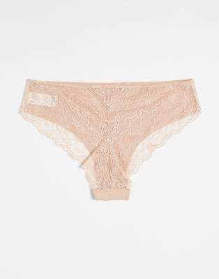 Asos ASOS DESIGN Curve 3 Pack No Vpl And Lace Brazilian Brief In Beige