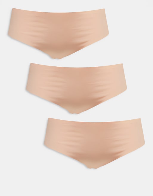asos ASOS DESIGN Curve 3 pack no vpl and lace brazilian brief in beige
