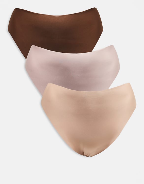 asos ASOS DESIGN Curve 3 pack no vpl brazilian brief in neutrals