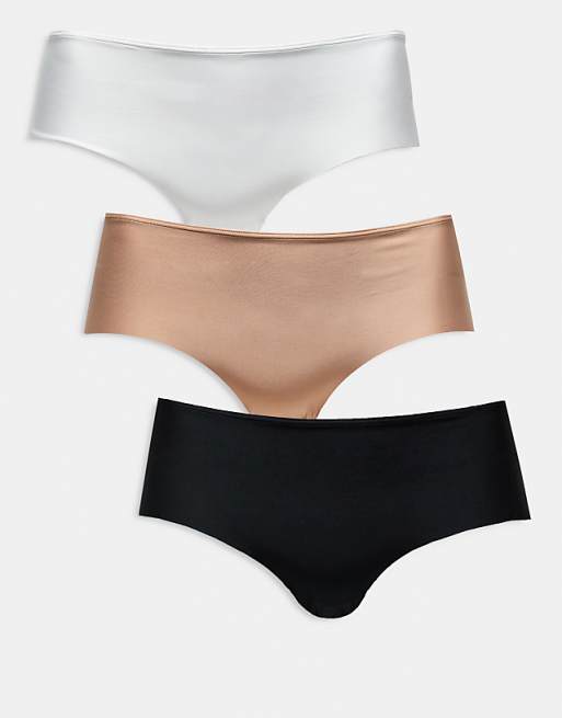 asos ASOS DESIGN Curve 3 pack no vpl hipster short in black white & beige