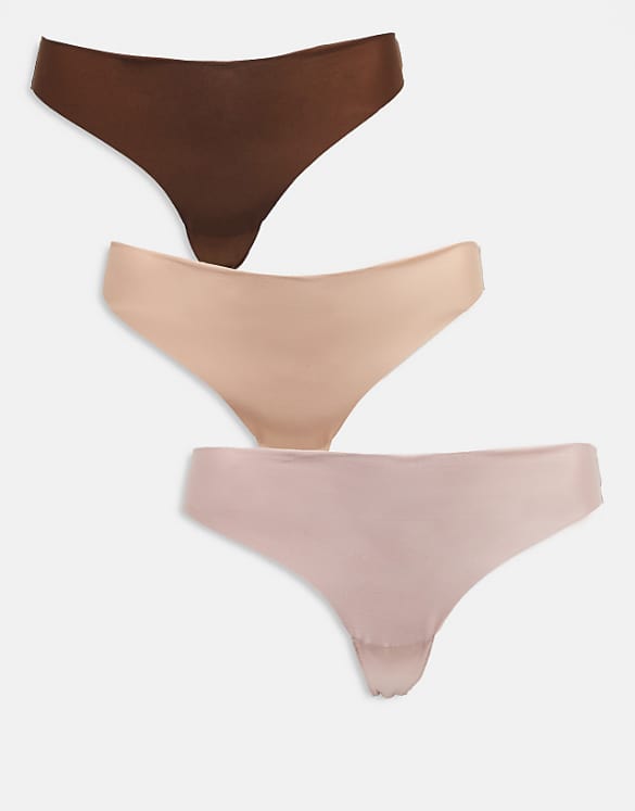 asos ASOS DESIGN Curve 3 pack no vpl thong in neutrals
