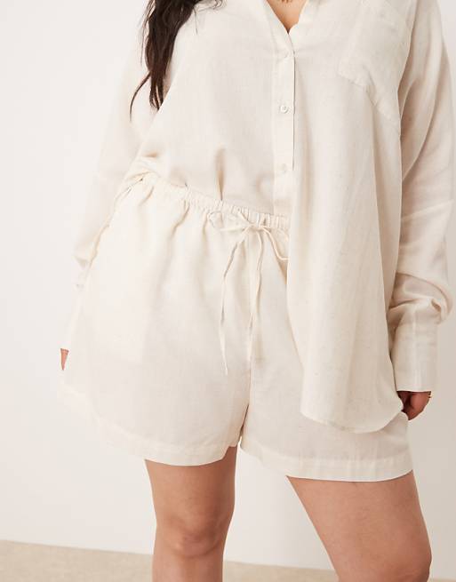 Asos ASOS DESIGN Curve Belle Beach Short With Linen In Natural