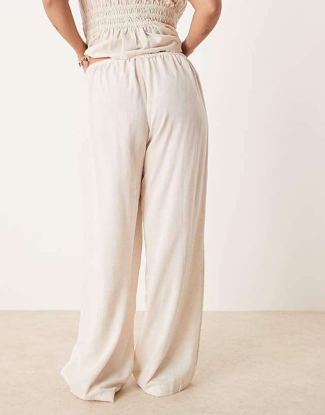 Asos ASOS DESIGN Curve Belle Beach Wide Leg Trouser With Linen In Natural