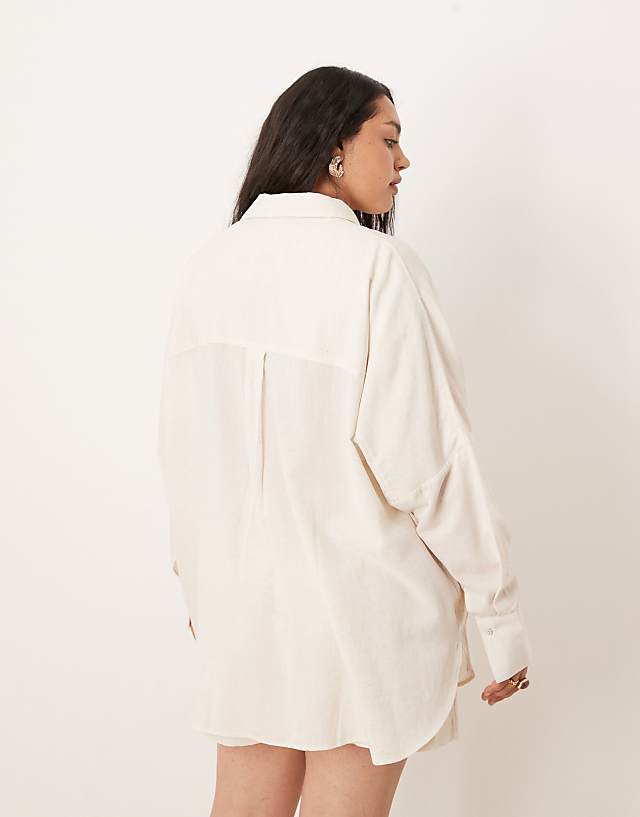 Asos ASOS DESIGN Curve Belle Oversized Beach Shirt Coverup With Linen In Natural