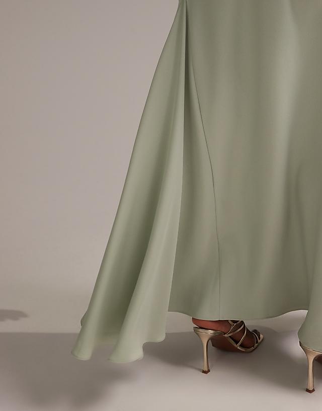 Asos ASOS DESIGN Curve Bridesmaid Satin Square Neck Maxi Dress In Light Green