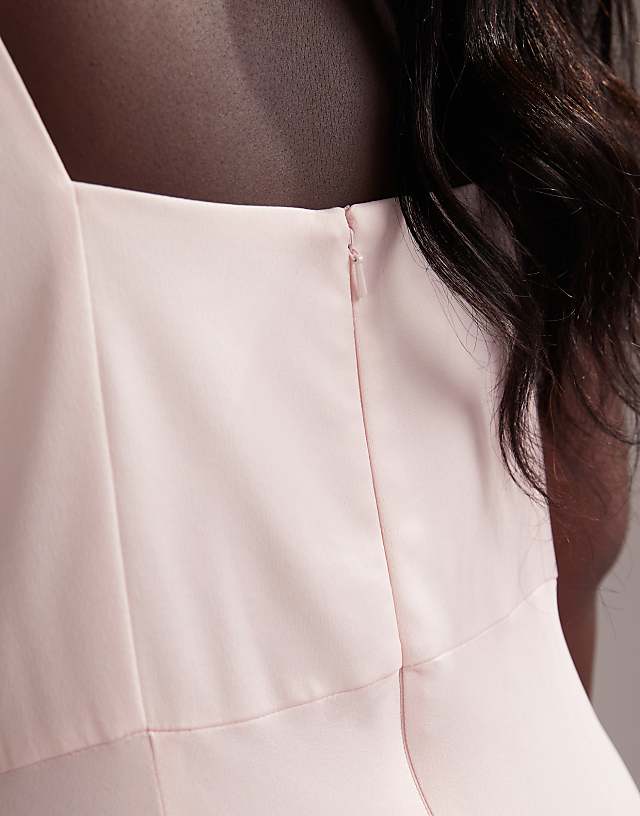 Asos ASOS DESIGN Curve Bridesmaid Satin Square Neck Maxi Dress In Soft Pink