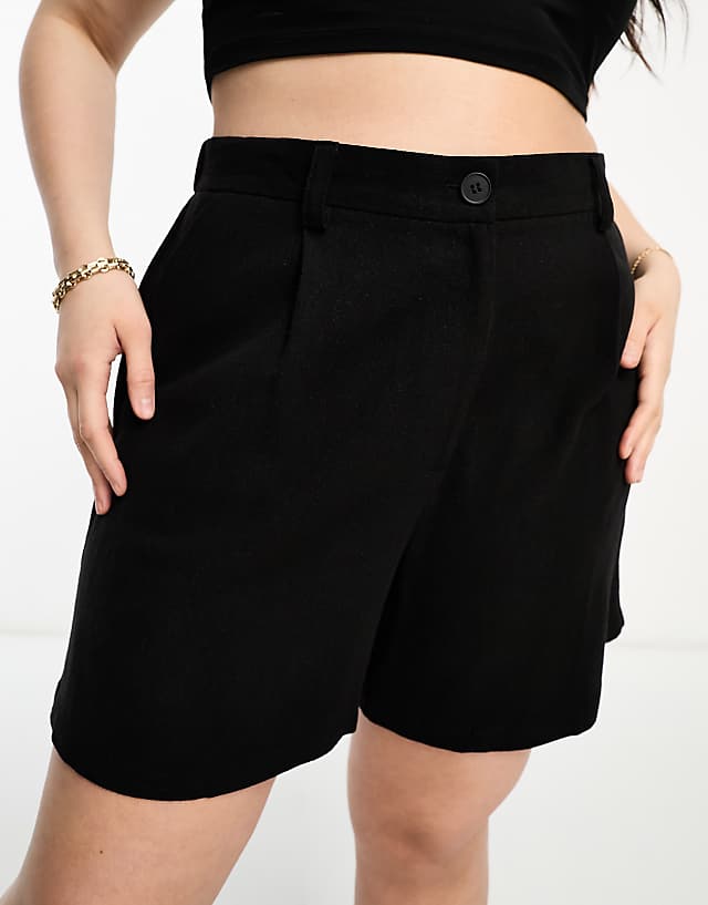 Asos ASOS DESIGN Curve Dad Short With Linen In Black