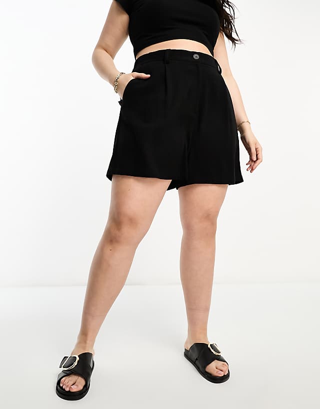 asos ASOS DESIGN Curve dad short with linen in black