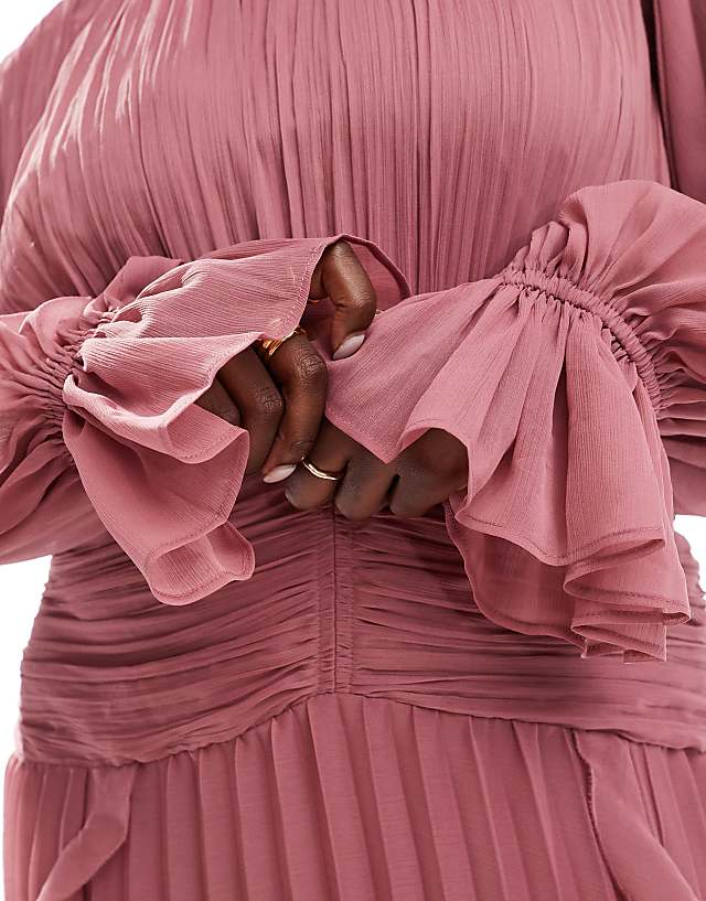 Asos ASOS DESIGN Curve High Neck Ruched Belt Detail Maxi Dress In Dusky Pink