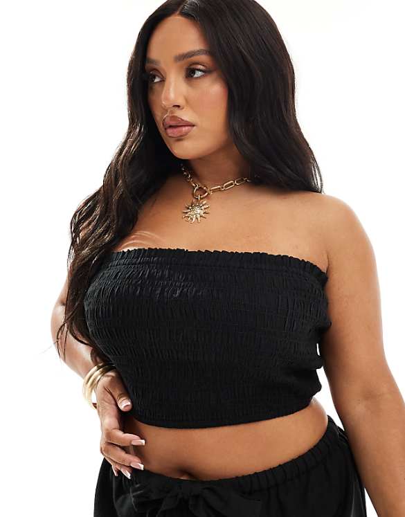 Asos ASOS DESIGN Curve Isabel Mix & Match Linen Look Beach Set In Black