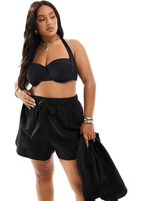 Asos ASOS DESIGN Curve Isabel Mix & Match Linen Look Beach Set In Black